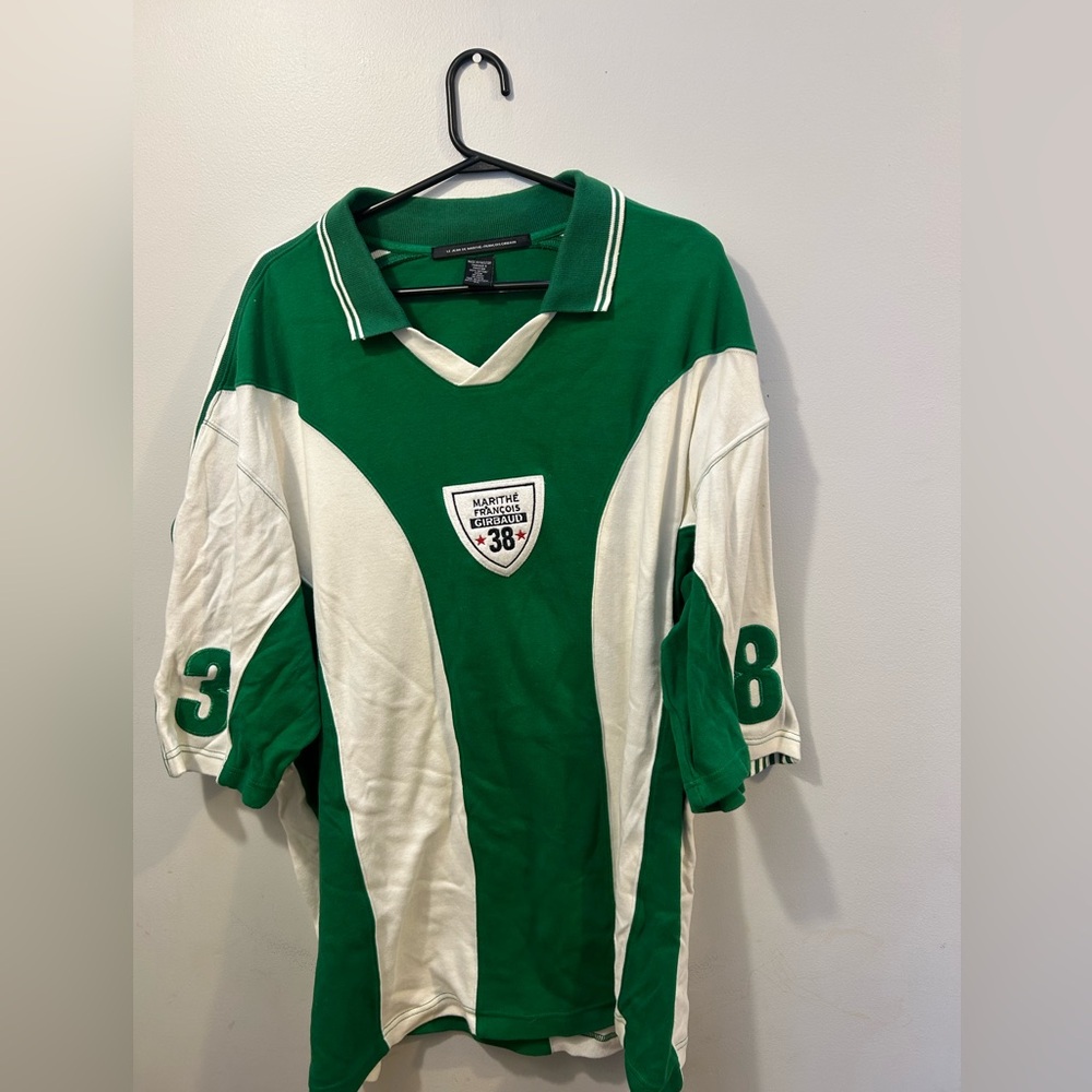 Vintage 90s Green and White polo shirt by le jean de Marithe Francois Girbaud XL